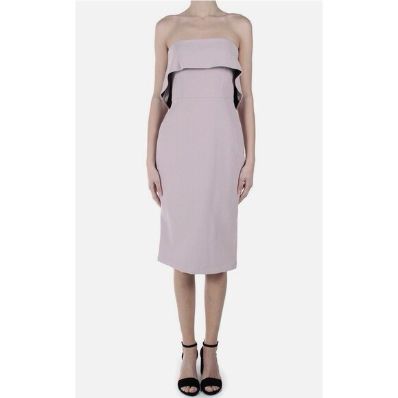 BCBG MAXAZRIA Cocktail Dress Size 6 Pink MONTANA Ruffle Strapless SHEATH Midi - Picture 1 of 12